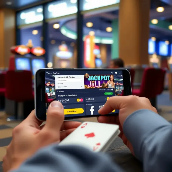 Mobile device displaying Jackpot Jill Casino with user-friendly navigation and mobile compatibility