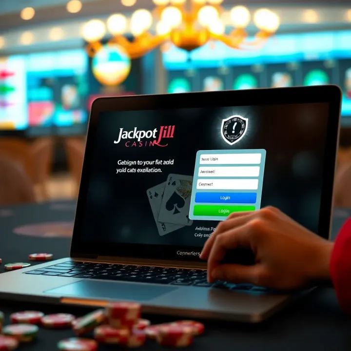 Secure Login Interface for Jackpot Jill Casino User logging into Jackpot Jill Casino on a laptop with secure login interface