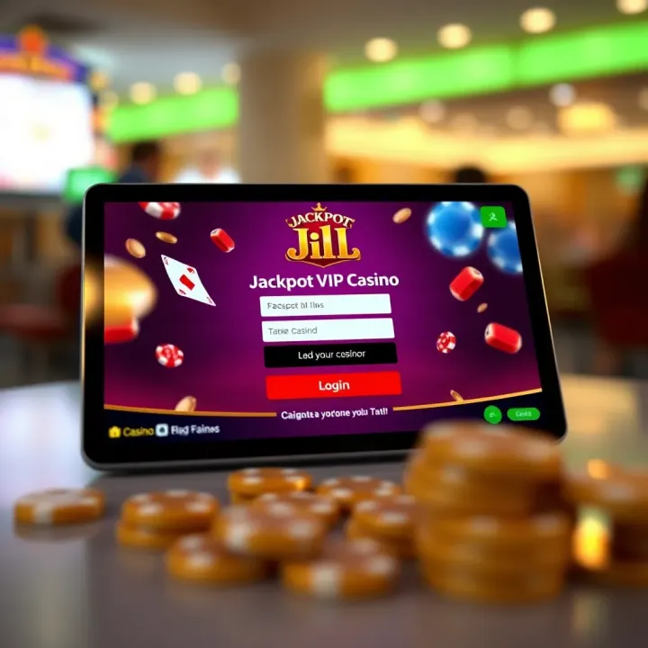 User interface showing Jackpot Jill VIP Casino login screen on a digital device