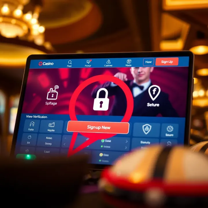 No Verification Online Casino Interface in Australia Illustration of online casino interface emphasizing no verification signup with secure digital icons
