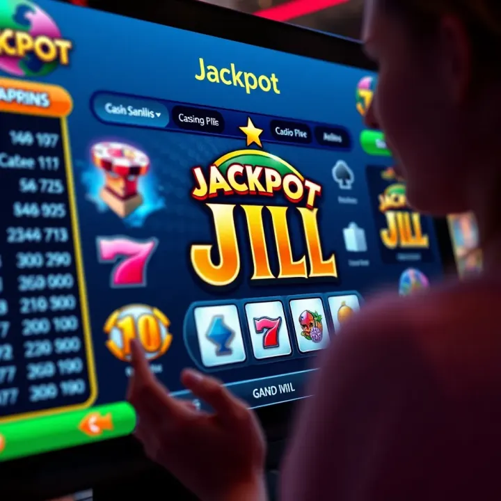 Online Casino Interface Featuring Jackpot Jill Pokies Game Illustration of online casino interface highlighting Jackpot Jill pokies game and betting options