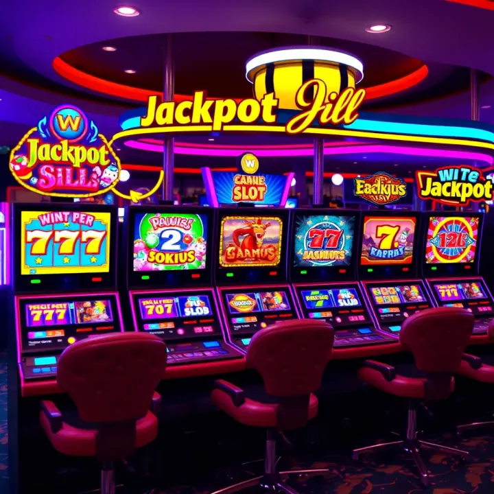 Colorful online gaming interface showcasing various jackpot slot machines with lively graphics