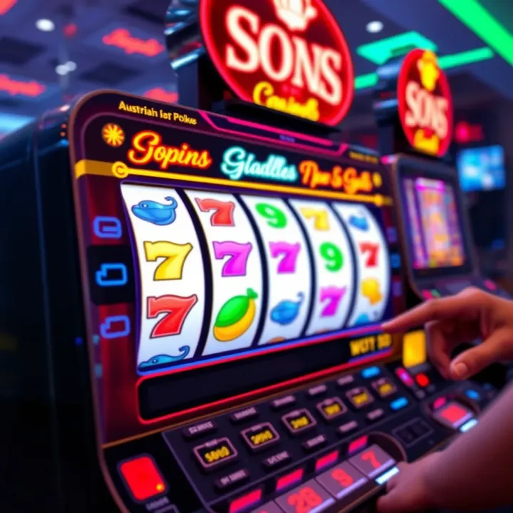 Bright digital reels spinning on an online pokies screen with vibrant symbols