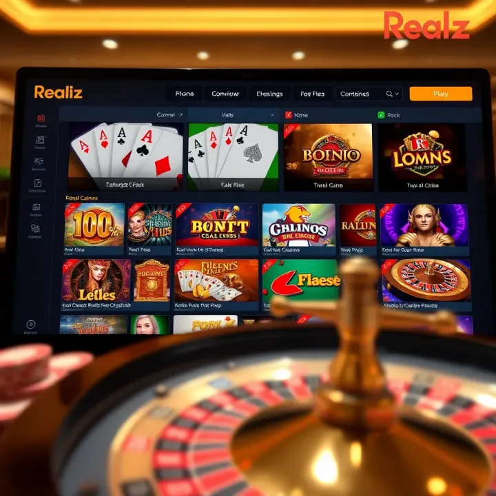 Diverse Game Selection at Realz Casino Australia User interface showing various casino games including card games and roulette on a digital platform