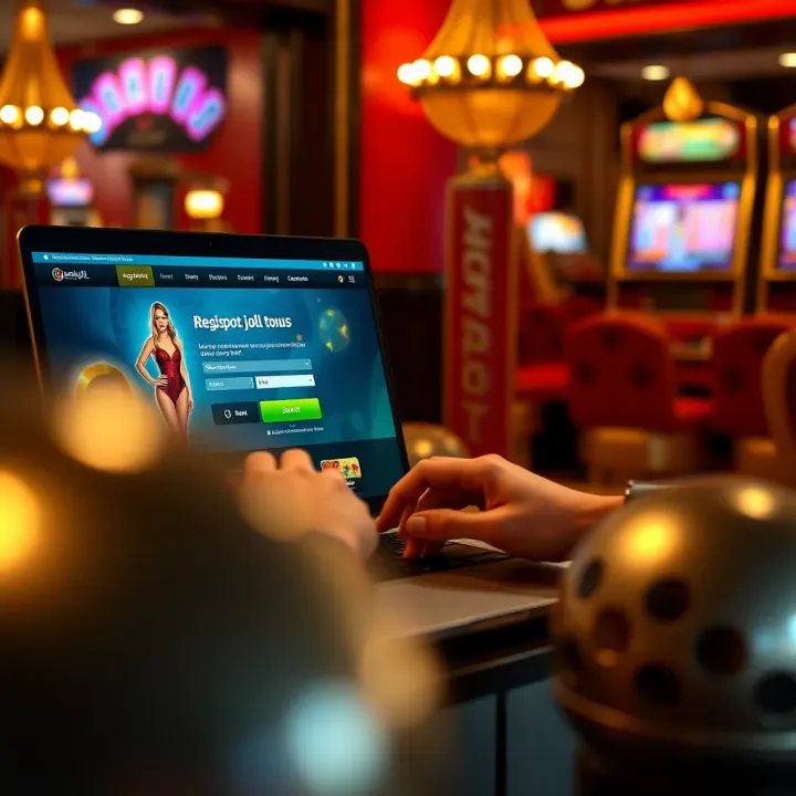 Registration and Activation of Jackpot Jill Bonus Visual guide showing user registering and activating the Jackpot Jill bonus on a laptop