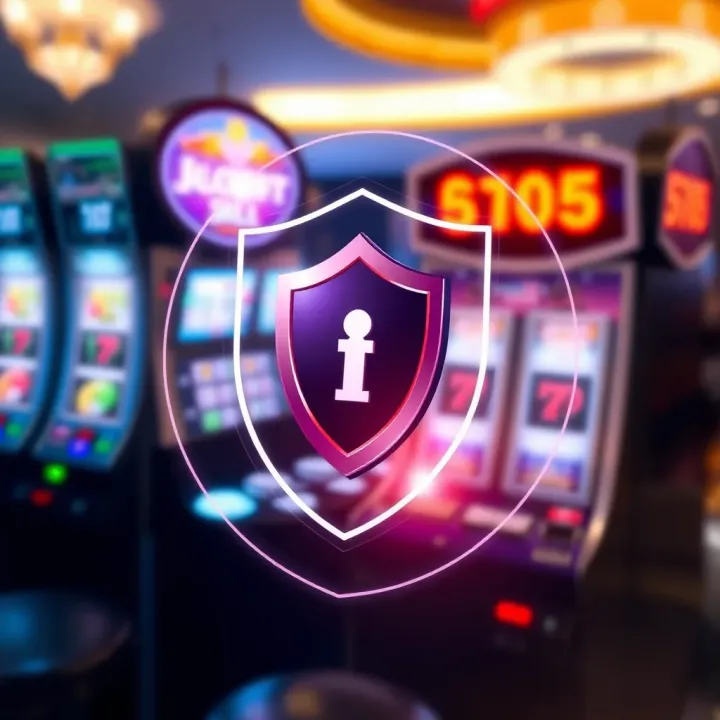 Safe Online Gambling with Digital Slot and Security Shield Illustration of secure online gambling with a shield symbol and digital slot machine