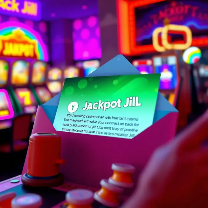 Illustration of an email inbox displaying a Jackpot Jill promotional message with bright lottery-themed graphics