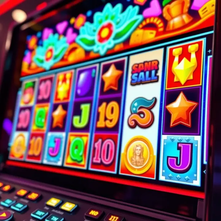 Colorful online slot machine interface showcasing vibrant reels and symbols