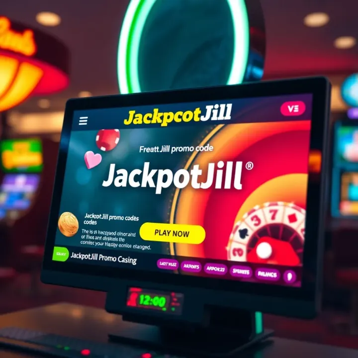 Visual Representation of JackpotJill Promo Code Interface Digital screen displaying a JackpotJill promo code with casino-themed graphics