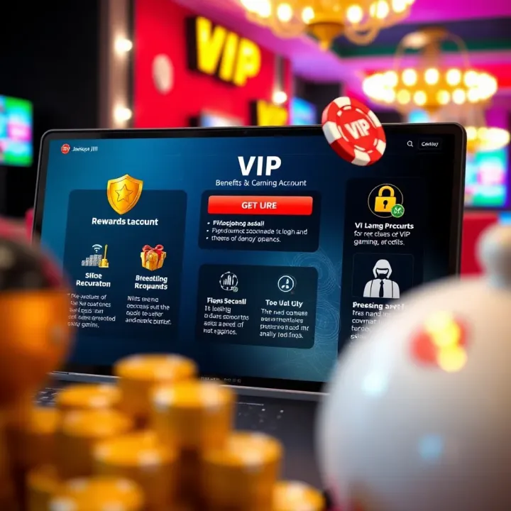 Key Benefits and Features of VIP Gaming Account Illustration of key features and benefits of a VIP gaming account with icons representing rewards and security