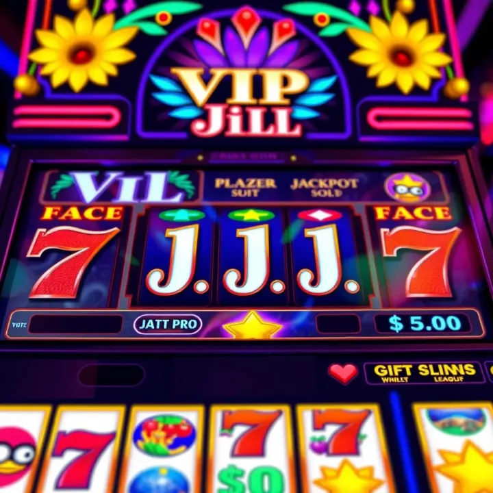 VIP Jackpot Jill Slot Game Interface Highlighting Jackpot Symbols Colorful slot game interface showcasing jackpot symbols and vibrant graphics